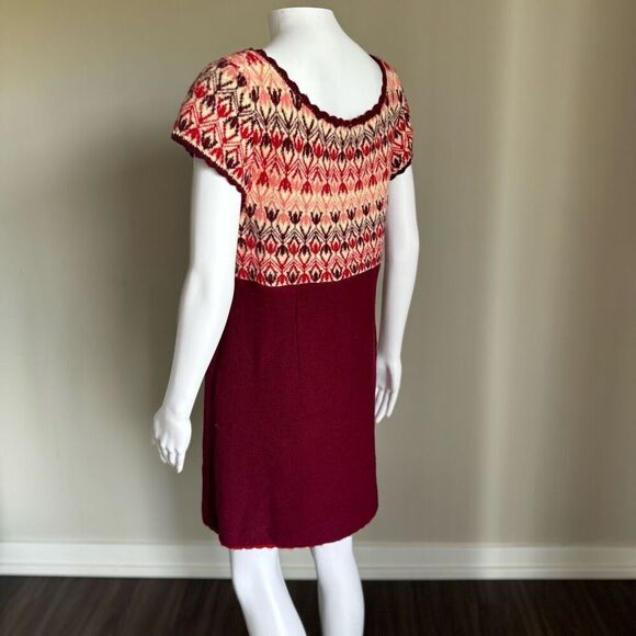 Free People Burgundy Nordic Fair Isle Wool Blend  Sweater Dress Size L - Picture 5 of 7